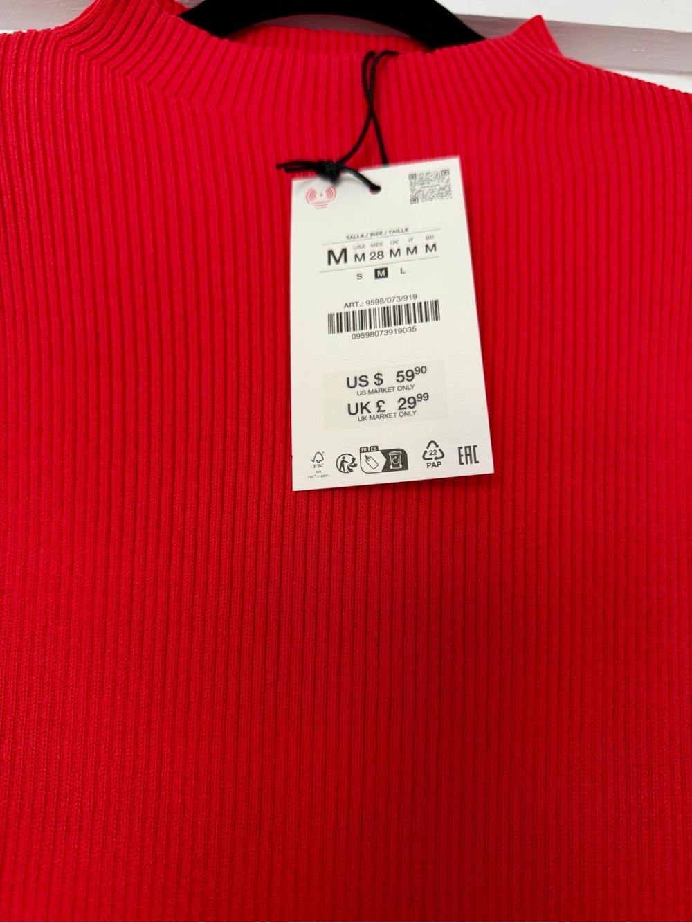 Zara Ribbed Crewneck Dress - Bright Red